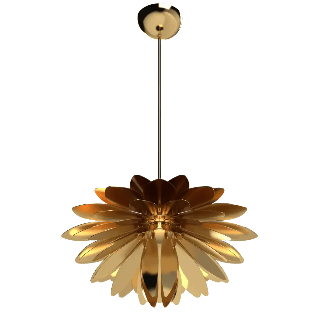 Gold-colored flower-shaped pendant light fixture in metal finish from the pendants collection for interior lighting