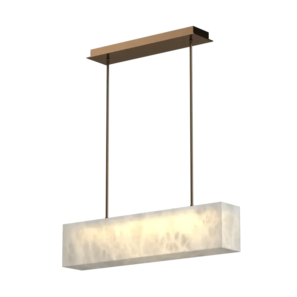 Aragon Pendant - polished brass finish, detail of alabaster stone shade with cloudy marbled texture