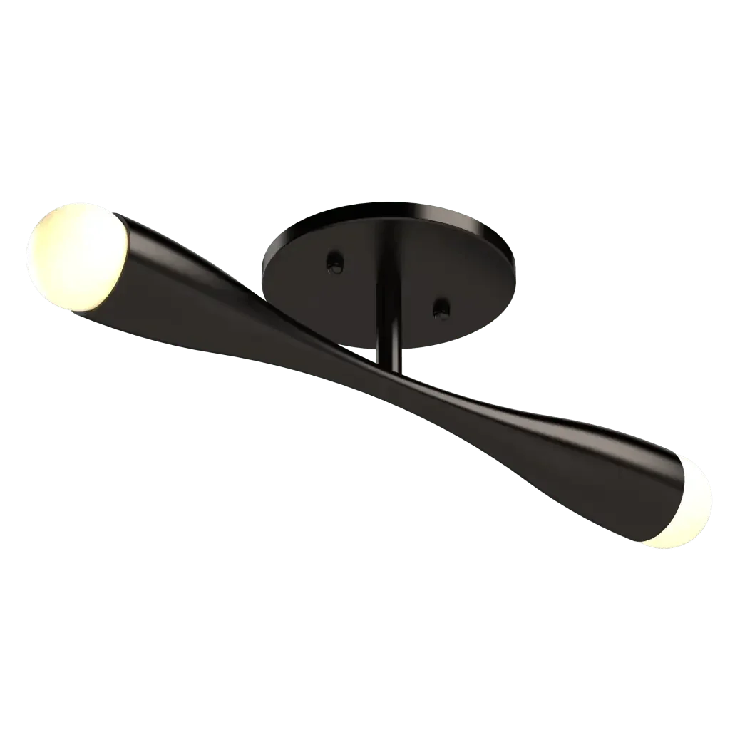 Black modern arc flush mount ceiling light with two illuminated ends and sleek minimalistic design
