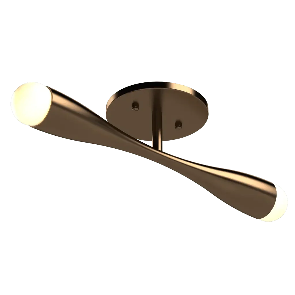 Bronze arc flush mount two-light ceiling fixture with twisted design for elegant indoor lighting