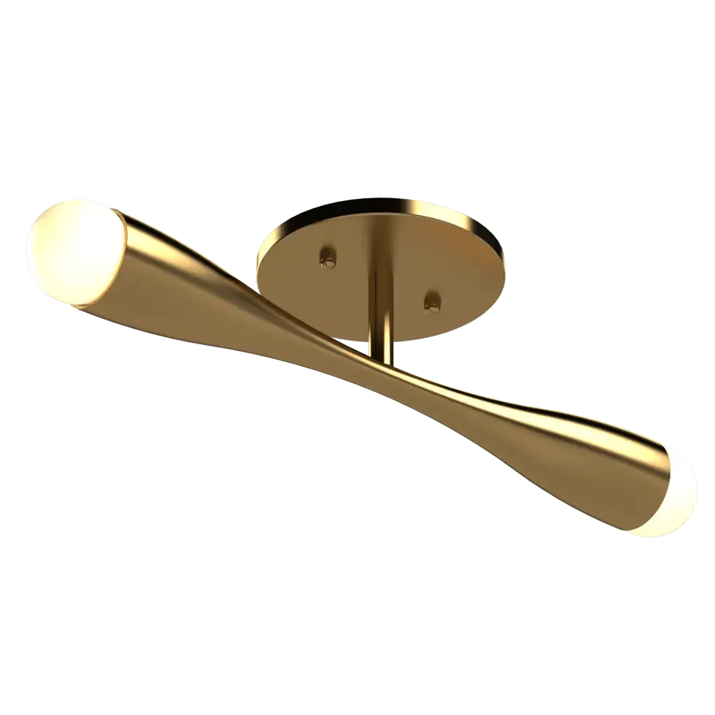Arc flush mount gold-finished ceiling light with two illuminated ends designed for modern indoor lighting