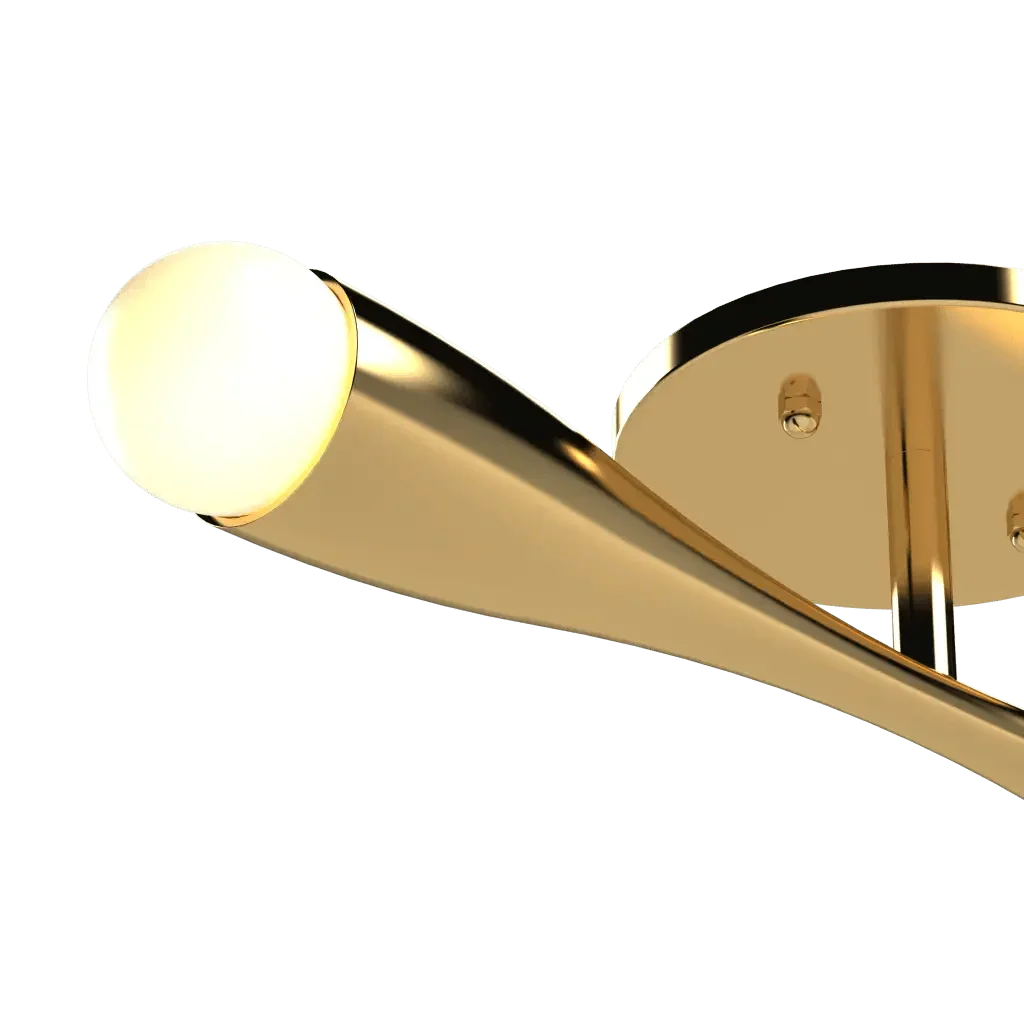 Arc flush mount modern ceiling light with gold finish and illuminated spherical bulb for stylish interior lighting