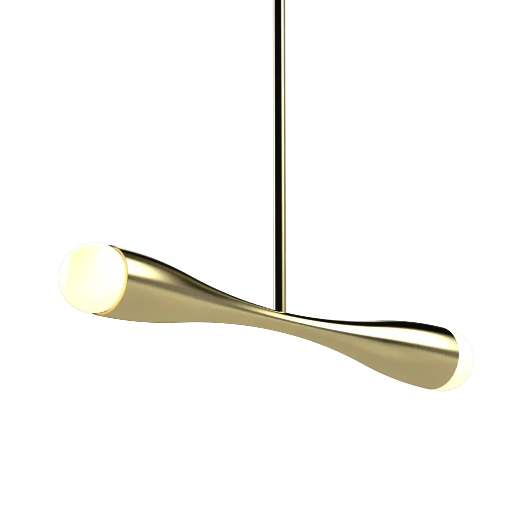 Arc Linear Pendant - polished brass finish, three-quarter view showing arc shape