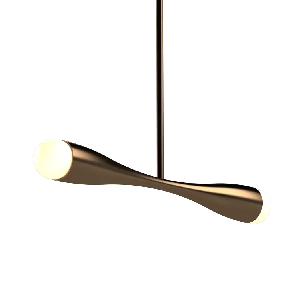 Arc Linear Pendant - polished brass finish, front view with light off