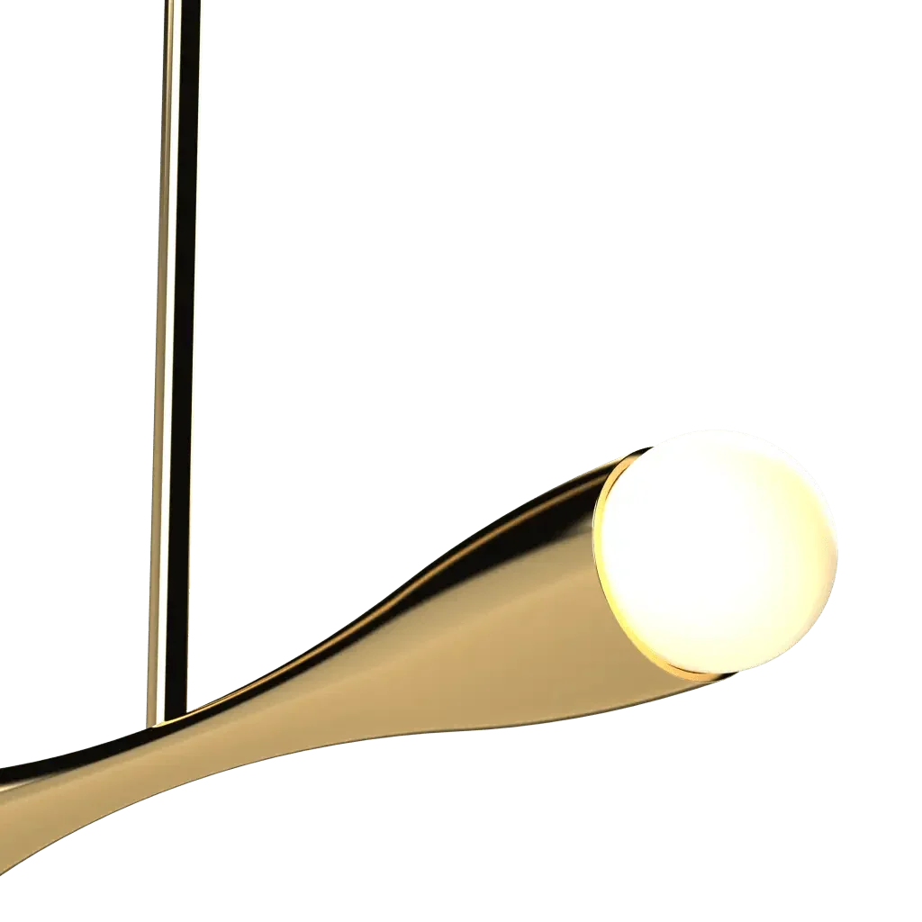 Arc Linear Pendant - polished brass finish, detail of canopy and stem