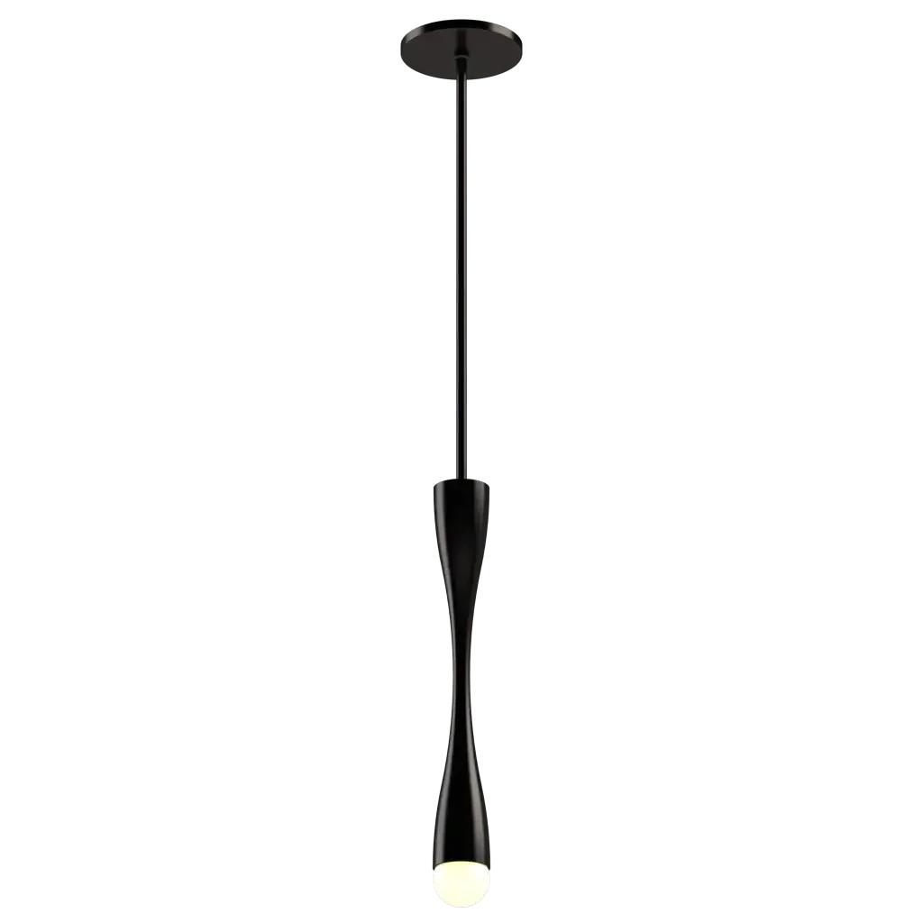 Arc Pendant - polished brass finish, side profile showing arm extending from ceiling