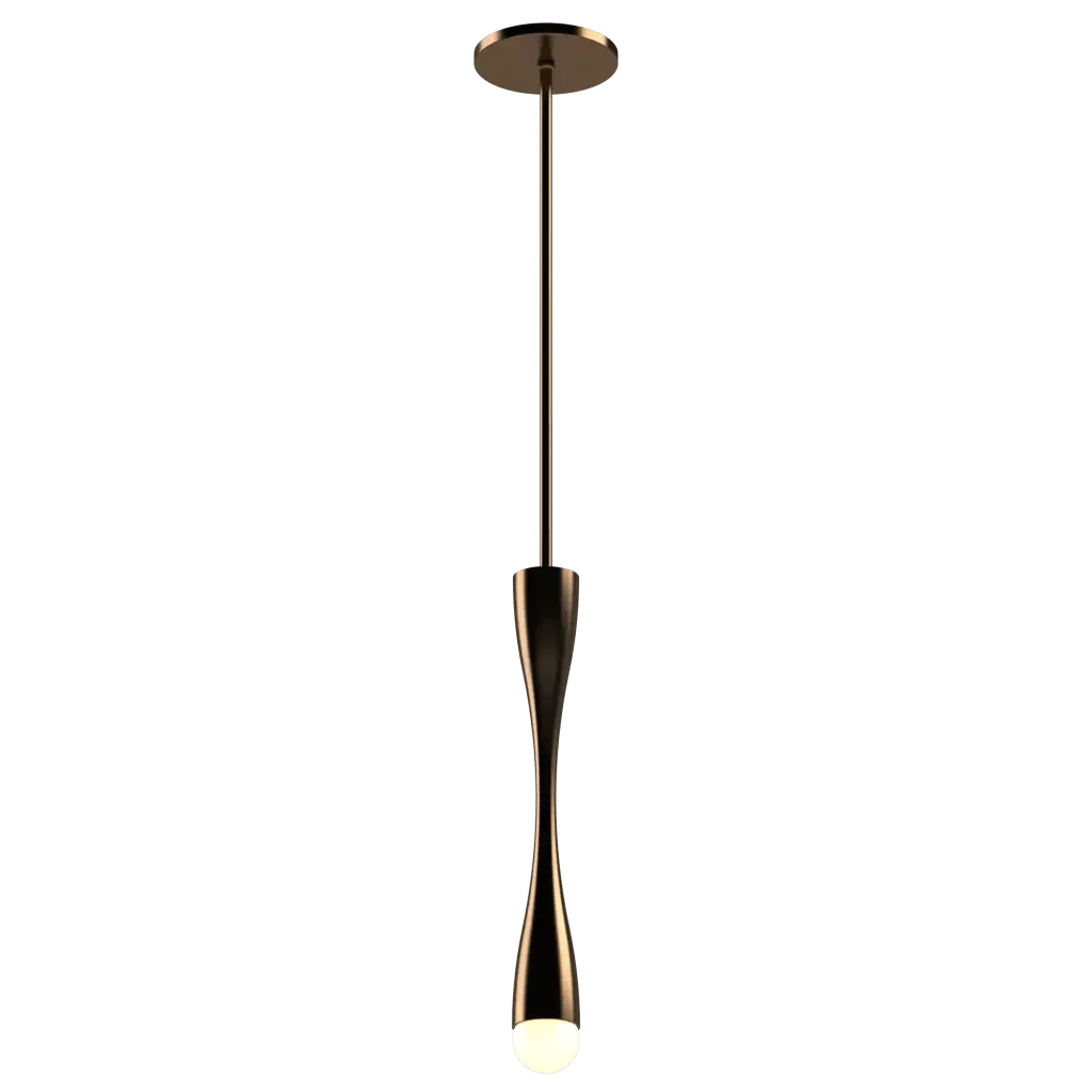 Arc Pendant - polished brass finish, front view with light on