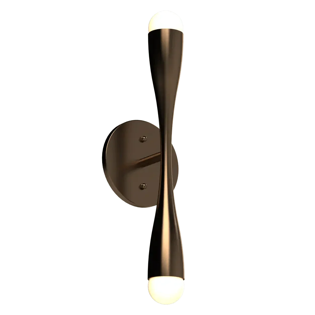 Arc Sconce - polished brass finish, three-quarter side view showing twist in turned arm