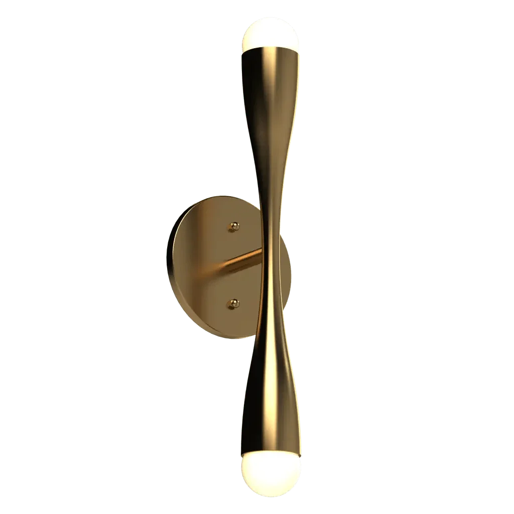 Arc Sconce - polished brass finish, side profile view showing curved arm and round backplate