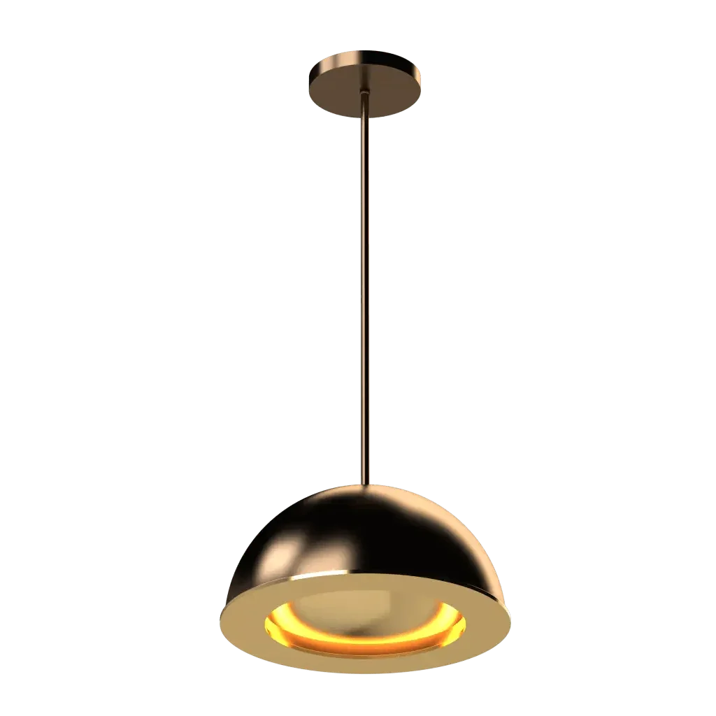 Aurora Pendant - polished brass finish, detail of circular ceiling canopy mount