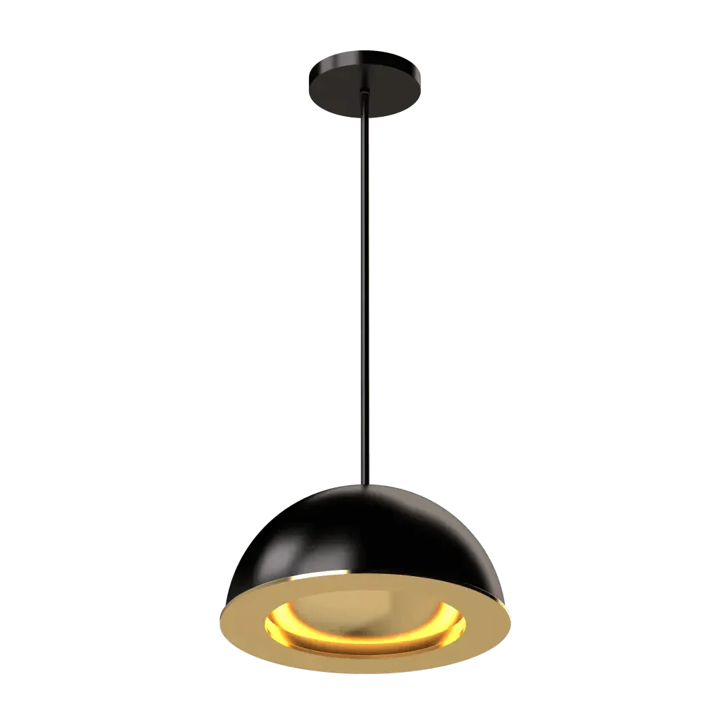 Aurora Pendant - polished brass finish, lifestyle view suspended in room