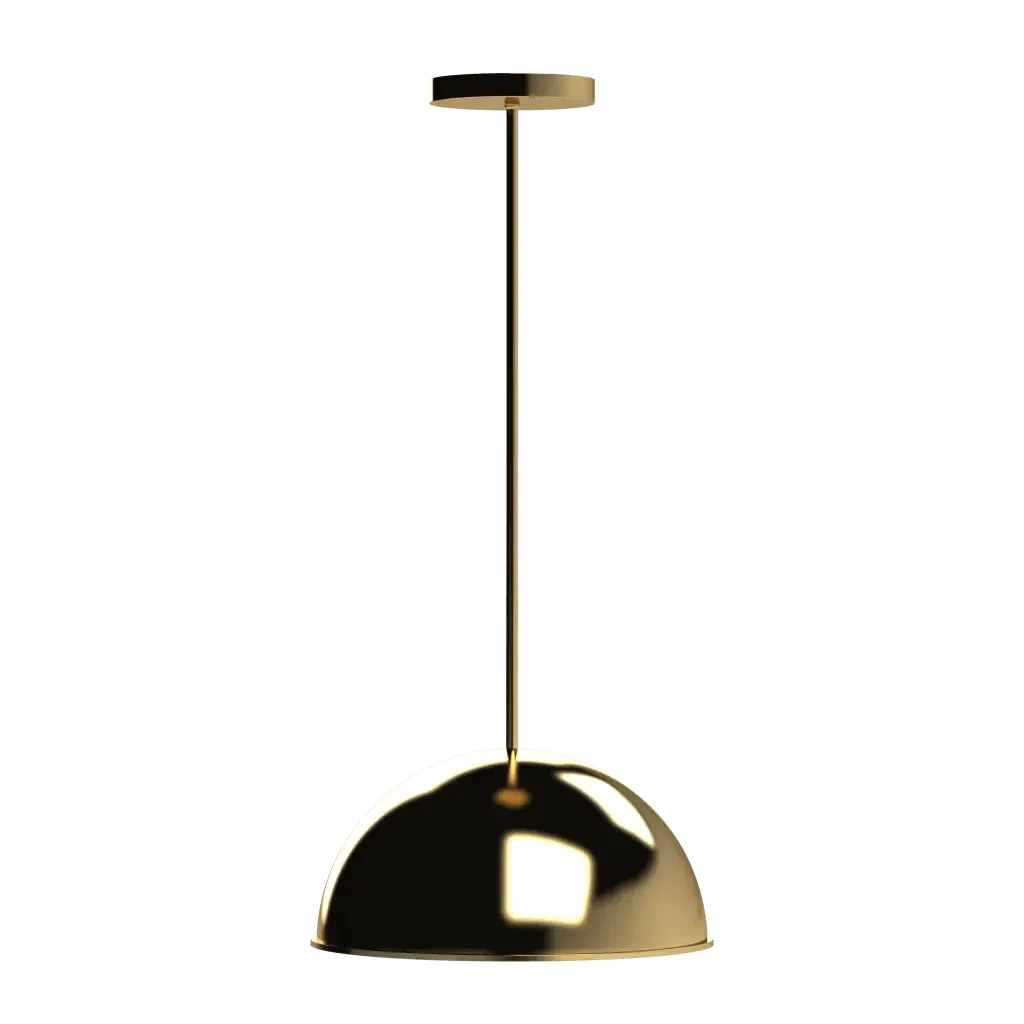 Aurora Pendant - polished brass finish, angled view showing dome depth