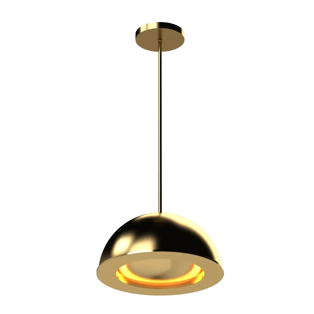 Aurora Pendant - polished brass finish, side profile showing thin vertical suspension rod