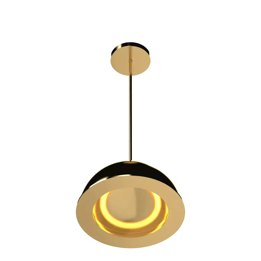 Aurora Pendant - polished brass finish, close-up of polished brass dome exterior