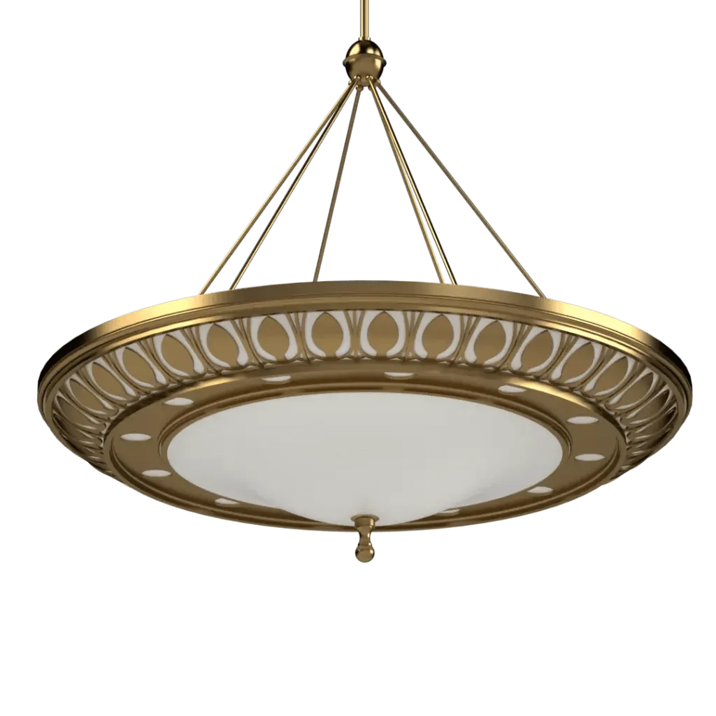 Avenida Grande Pendant - polished brass finish, side profile showing shallow depth and outward-fanning suspension rods