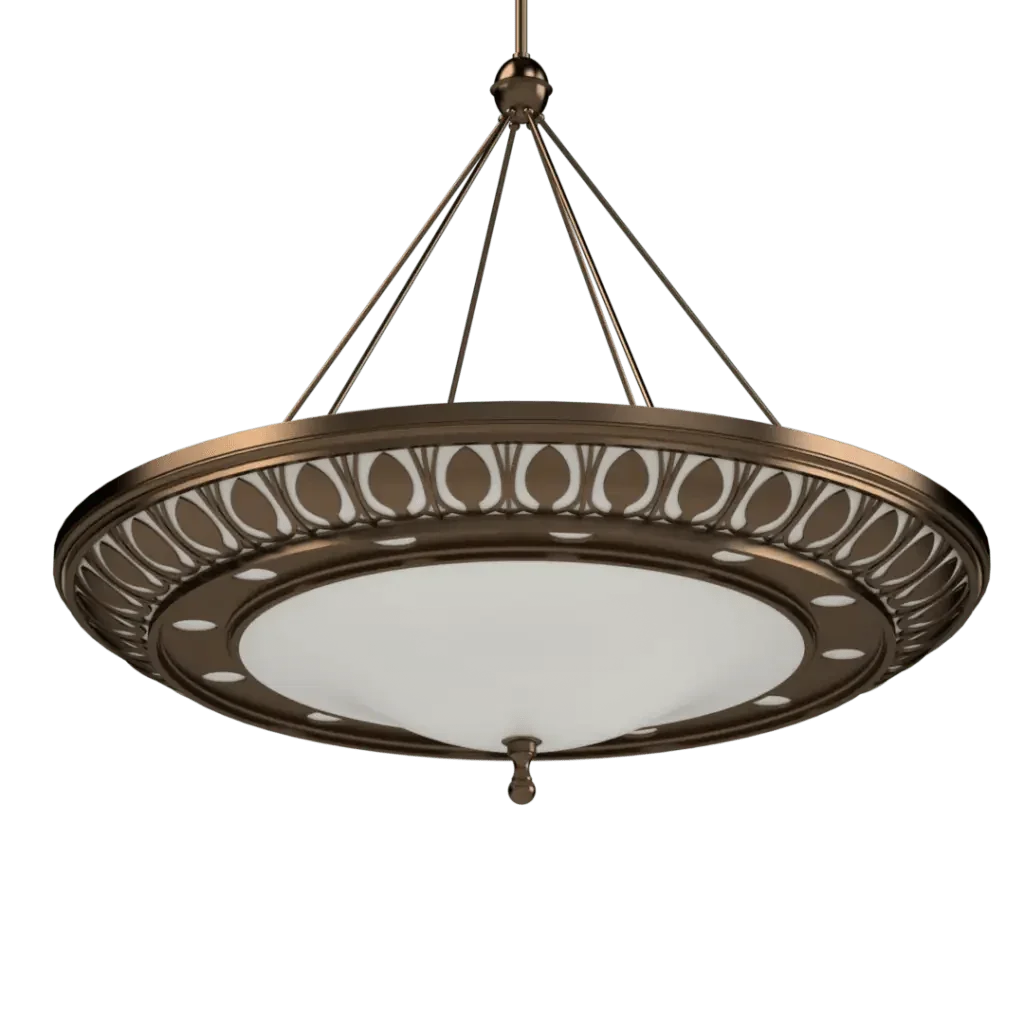 Avenida Grande Pendant - polished brass finish, detail of geometric petal cutouts around outer rim