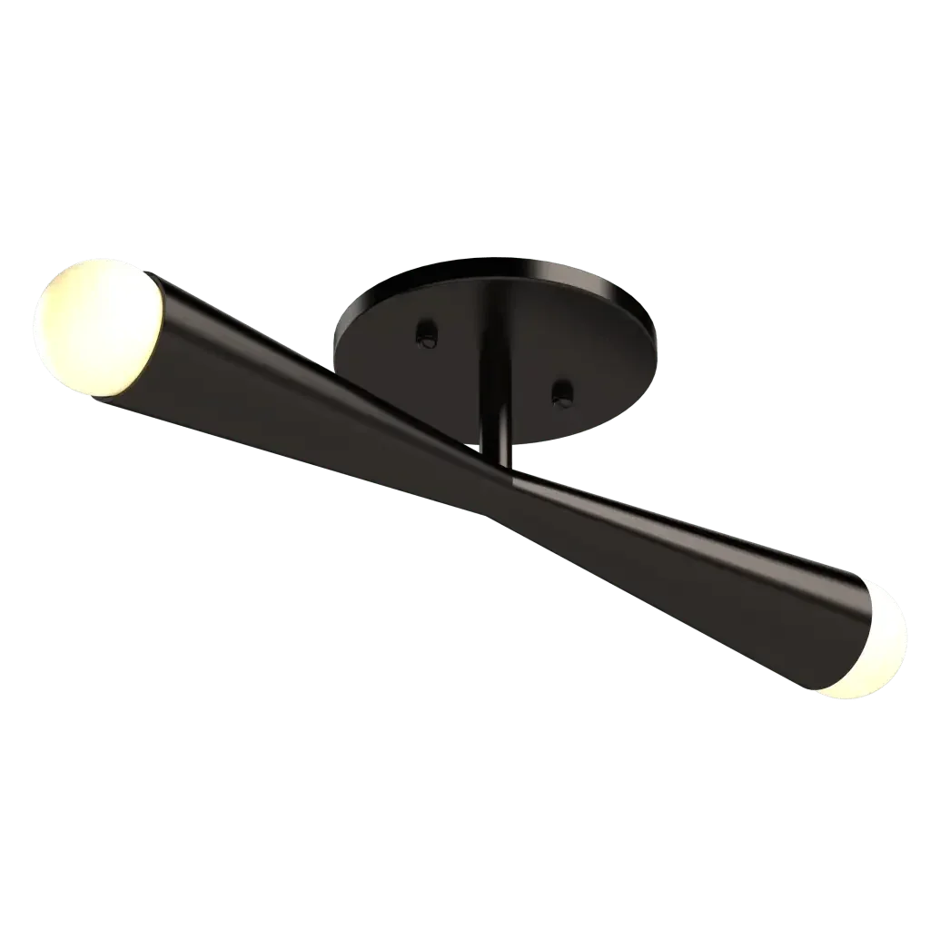 Matte black metal axis flush mount ceiling light fixture with two illuminated ends for modern indoor lighting