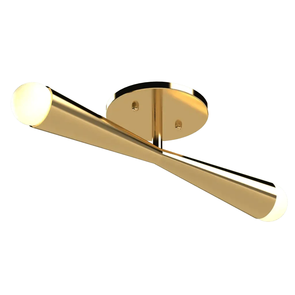 Axis flush mount modern ceiling light fixture with gold finish and two illuminated ends for ambient lighting