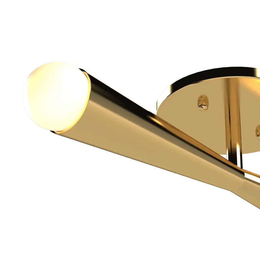 Axis flush mount gold-finished wall sconce with spherical glowing light and elegant modern design