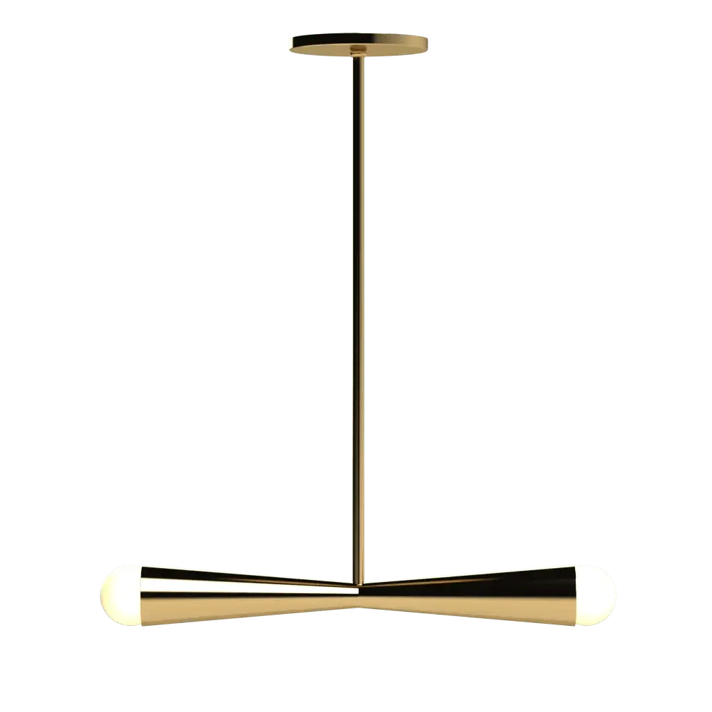 Axis Linear Pendant - polished brass finish, close-up of turned axis form
