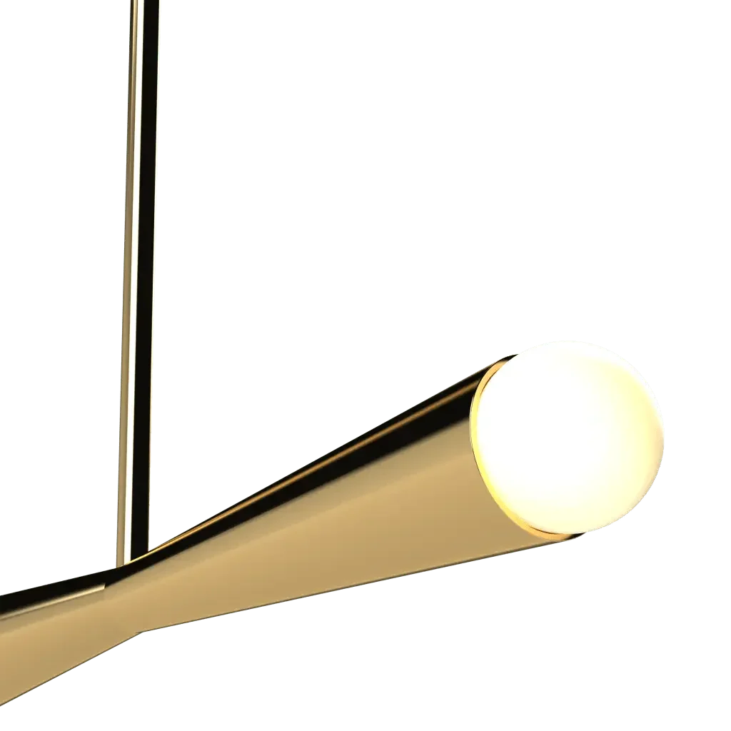 Axis Linear Pendant - polished brass finish, detail of canopy and stem