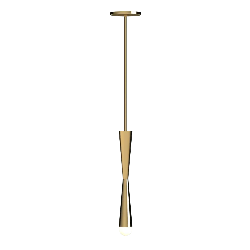 Axis Pendant - polished brass finish, front view showing twisted arm shape