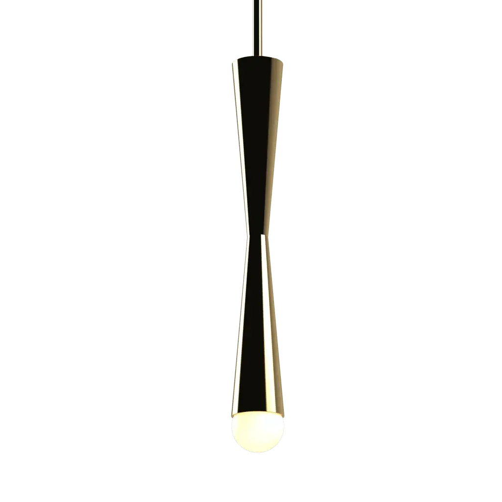 Axis Pendant - polished brass finish, side profile showing arm extending from ceiling