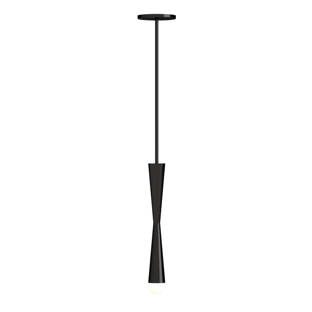 Axis Pendant - polished brass finish, front view with light on