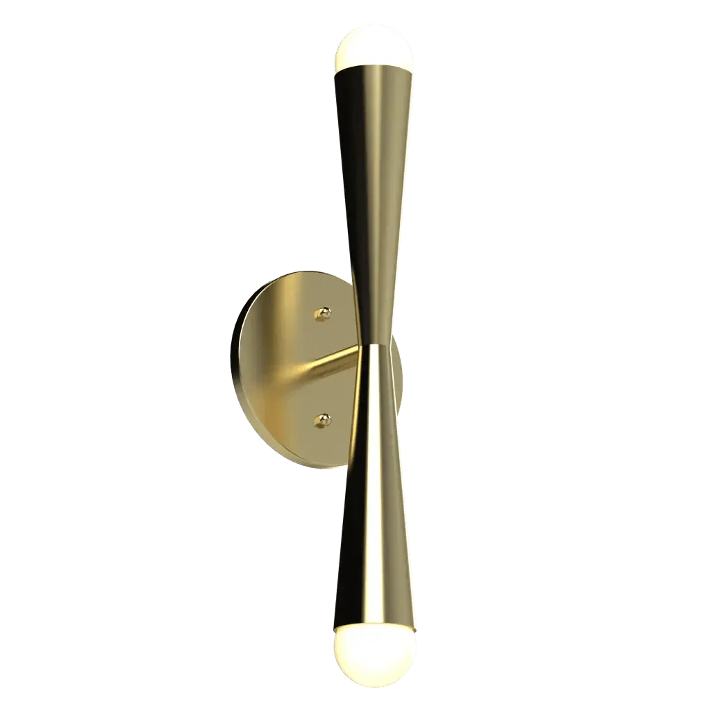 Axis Sconce - polished brass finish, side profile view showing twist in turned arm