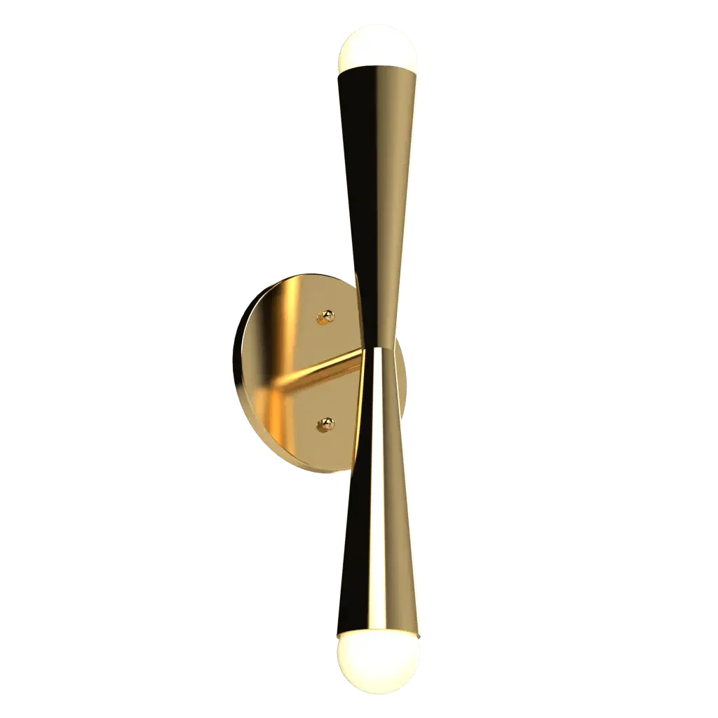 Axis Sconce - polished brass finish, side profile view showing twisted arm and round backplate