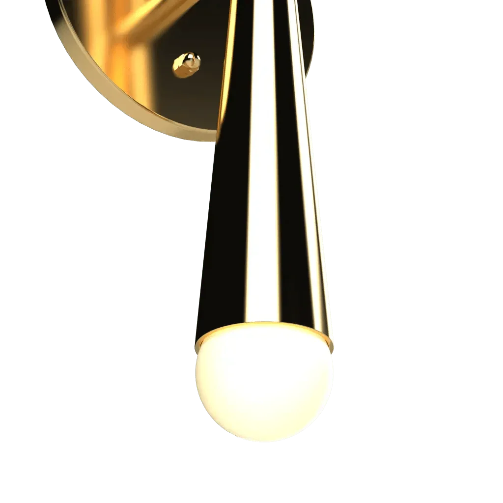 Axis Sconce - polished brass finish, angled view showing illuminated candelabra socket