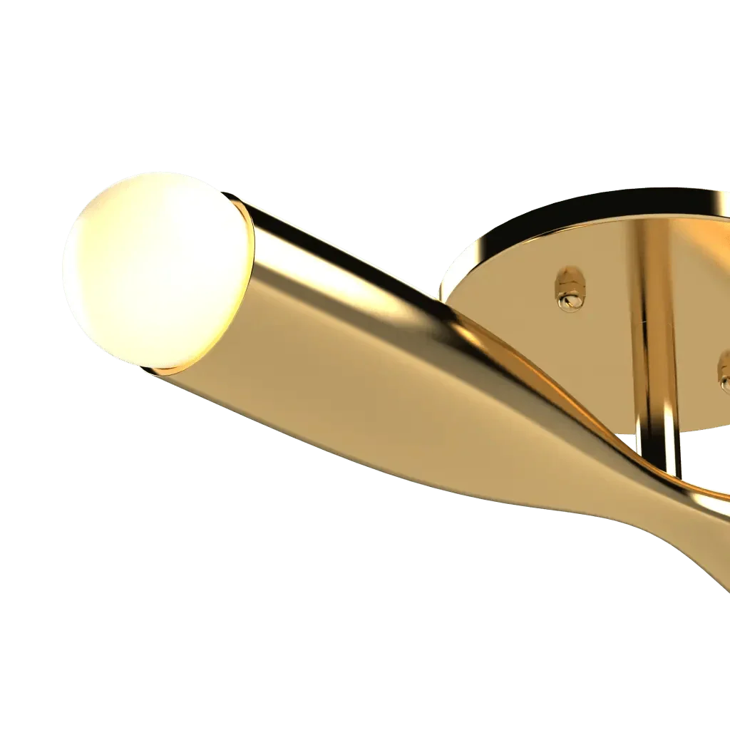 Bow flush mount gold-finished metal wall sconce with a spherical light source for elegant indoor lighting