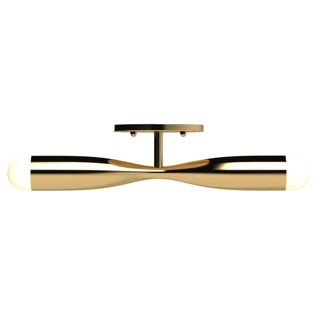 Bow flush mount gold finished modern ceiling light fixture with two illuminated ends for contemporary lighting
