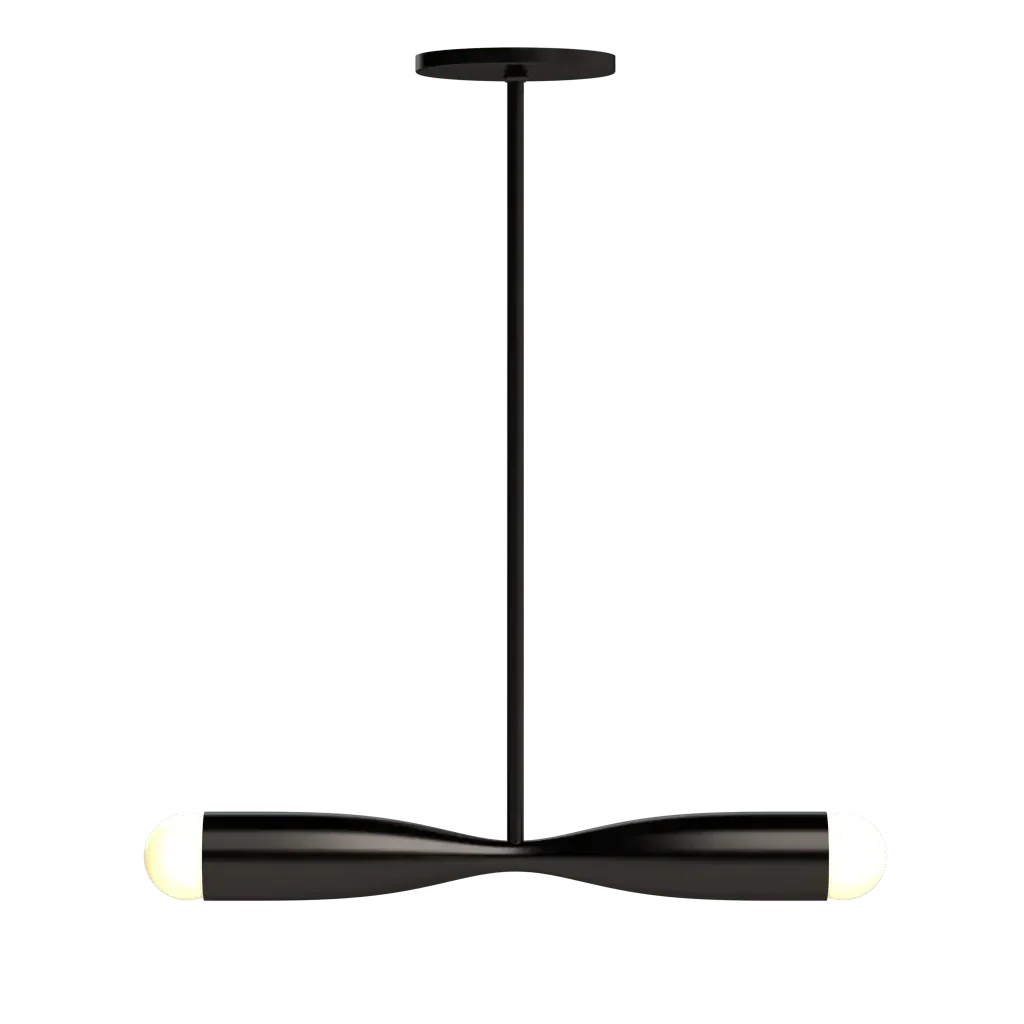 Bow Linear Pendant - polished brass finish, angled view showing bowed arm