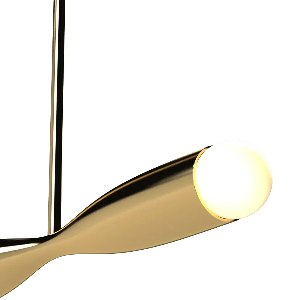 Bow Linear Pendant - polished brass finish, detail of canopy and stem