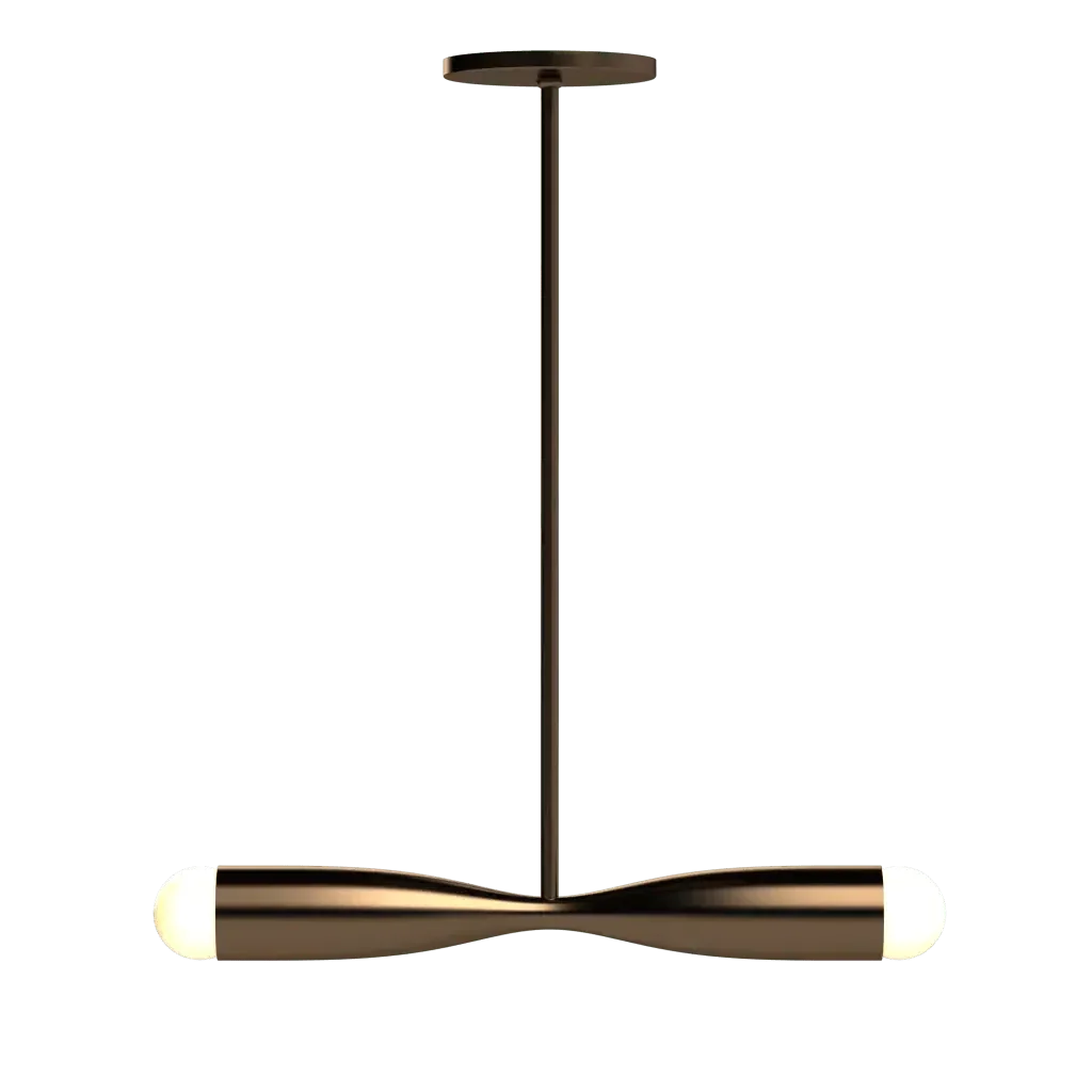 Bow Linear Pendant - polished brass finish, front view with light off