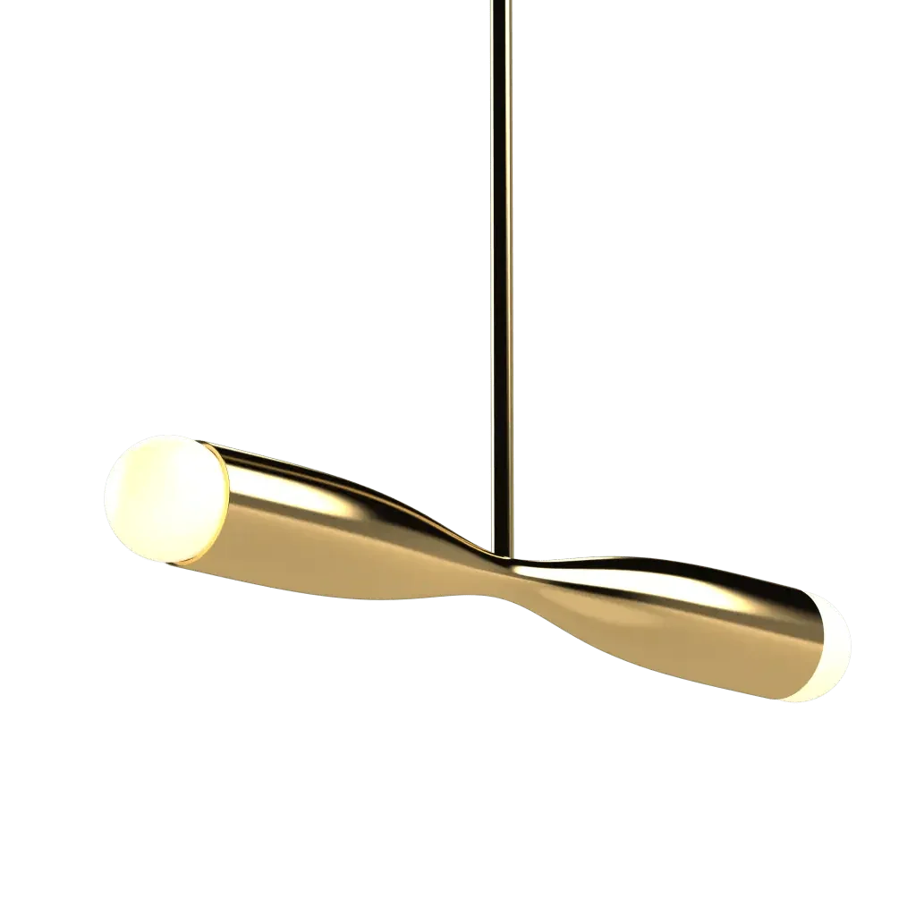 Bow Linear Pendant - polished brass finish, lifestyle view mounted in hallway