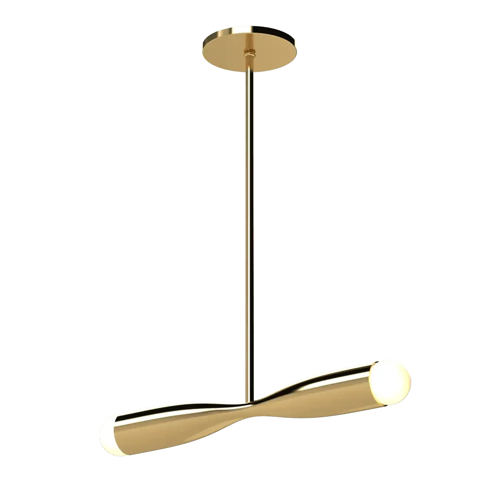 Bow Linear Pendant - polished brass finish, back view showing mounting plate