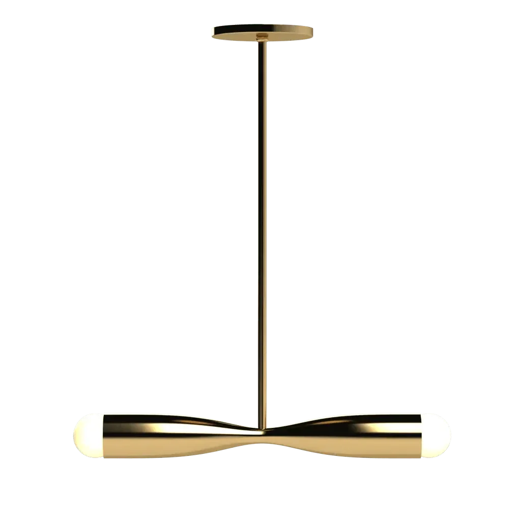 Bow Linear Pendant - polished brass finish, front view showing bowed shape