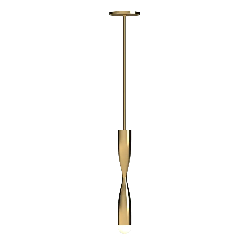 Bow Pendant - polished brass finish, front view showing bowed arm shape