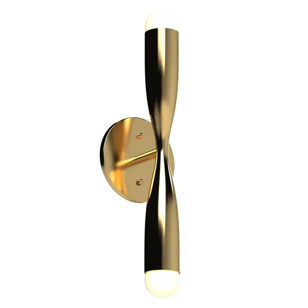 Bow Sconce - polished brass finish, front view showing bowed arm shape