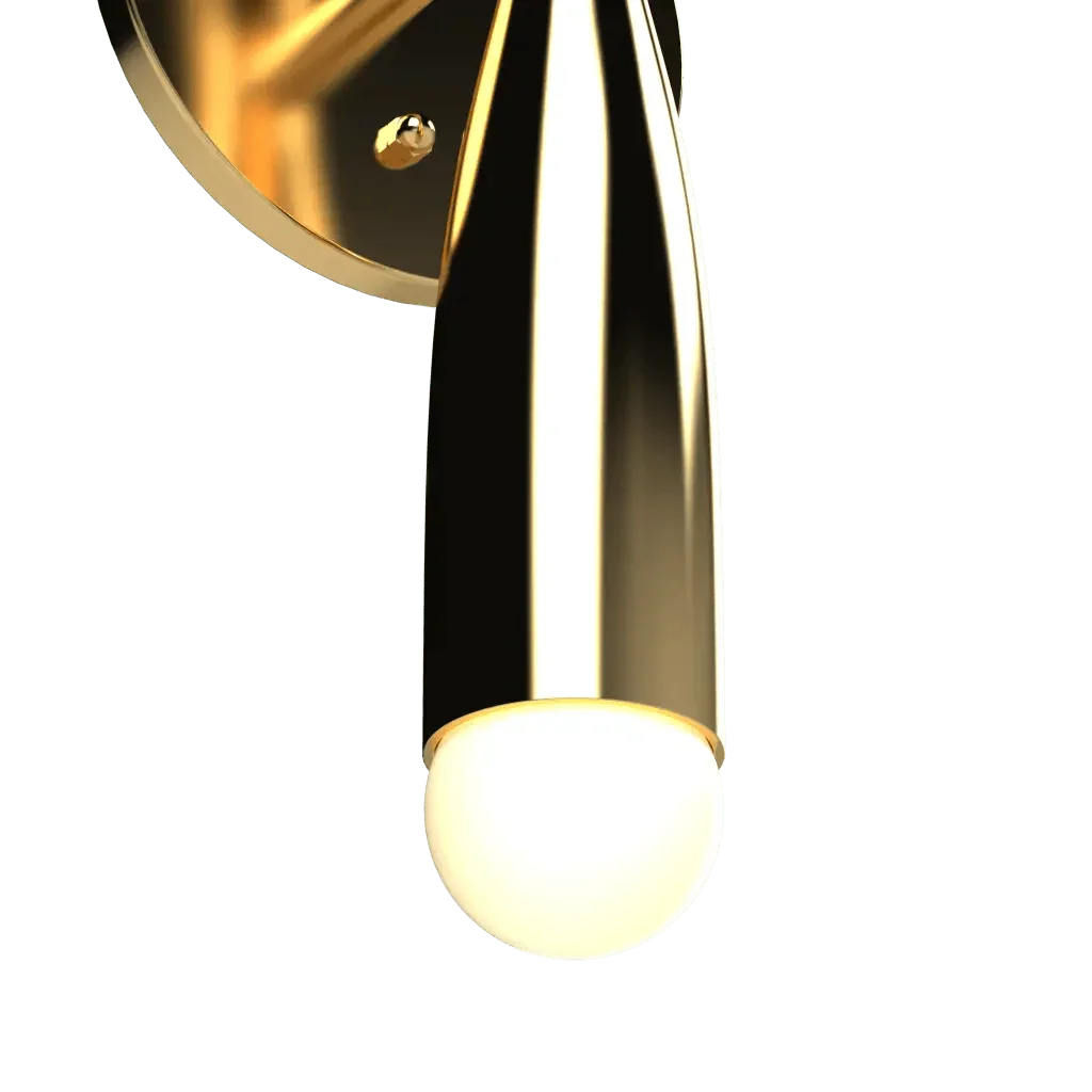 Bow Sconce - polished brass finish, side profile showing arm extending from wall