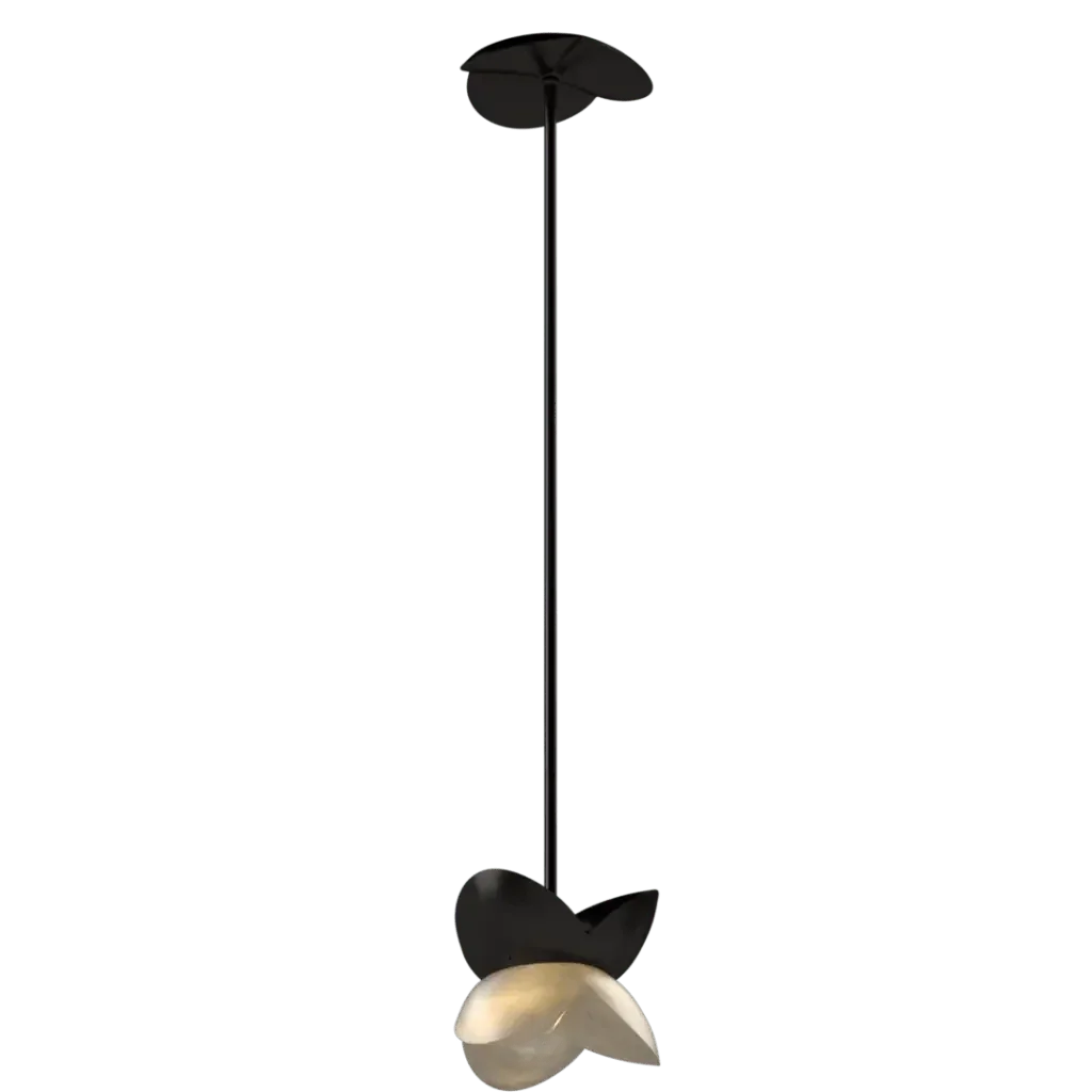 Bud Pendant - polished brass finish, detail of circular ceiling canopy