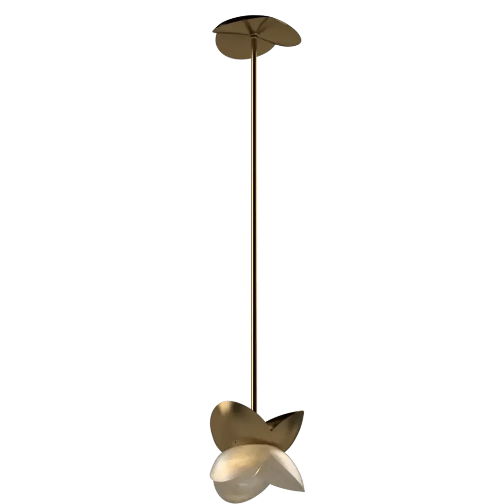 Bud Pendant - polished brass finish, side profile showing circular ceiling canopy and slender suspension