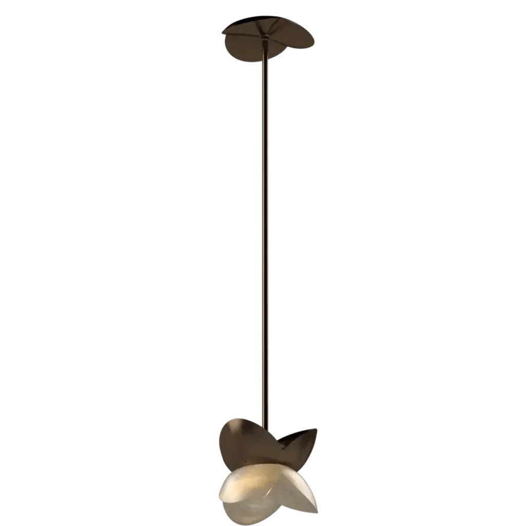 Bud Pendant - polished brass finish, detail of lotus petal folds at flower bud base