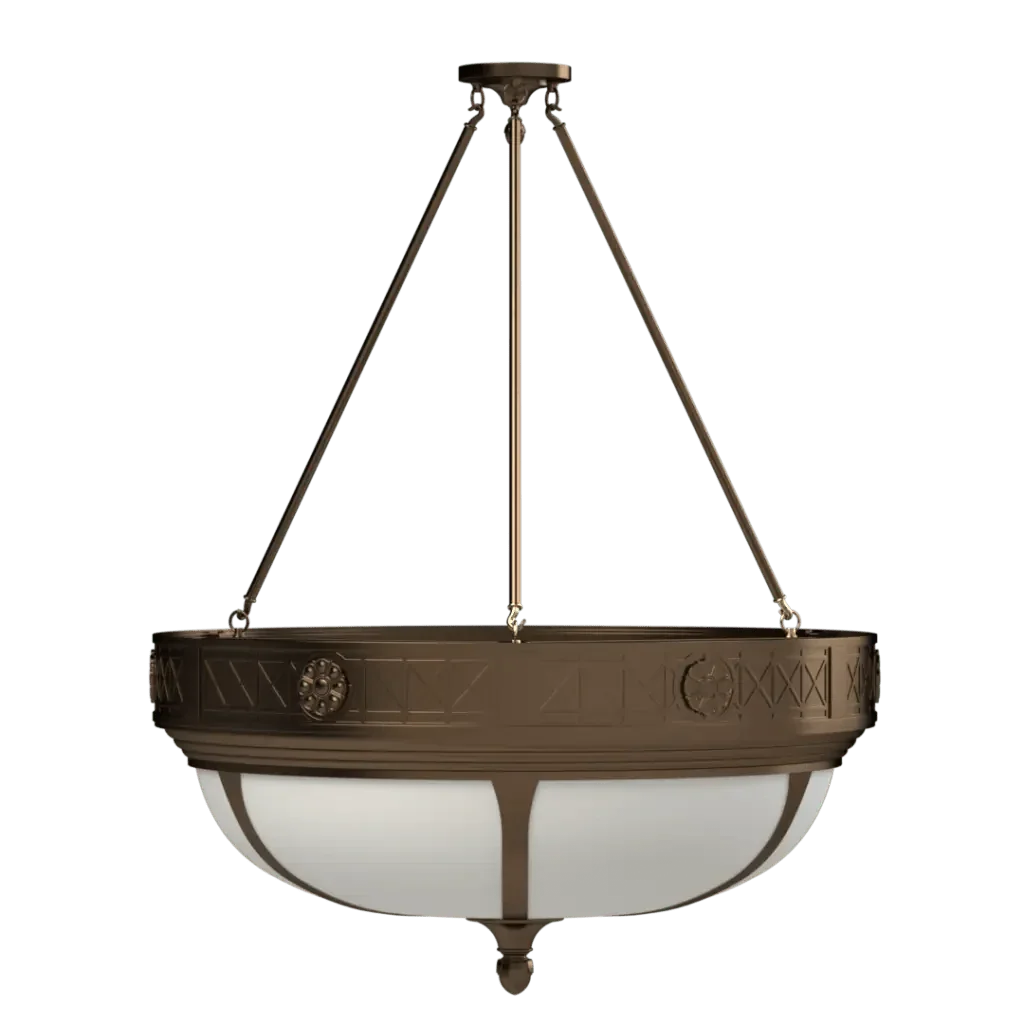 Bronze buttonwood pendant semi flush mount chandelier with frosted glass diffuser for elegant indoor lighting
