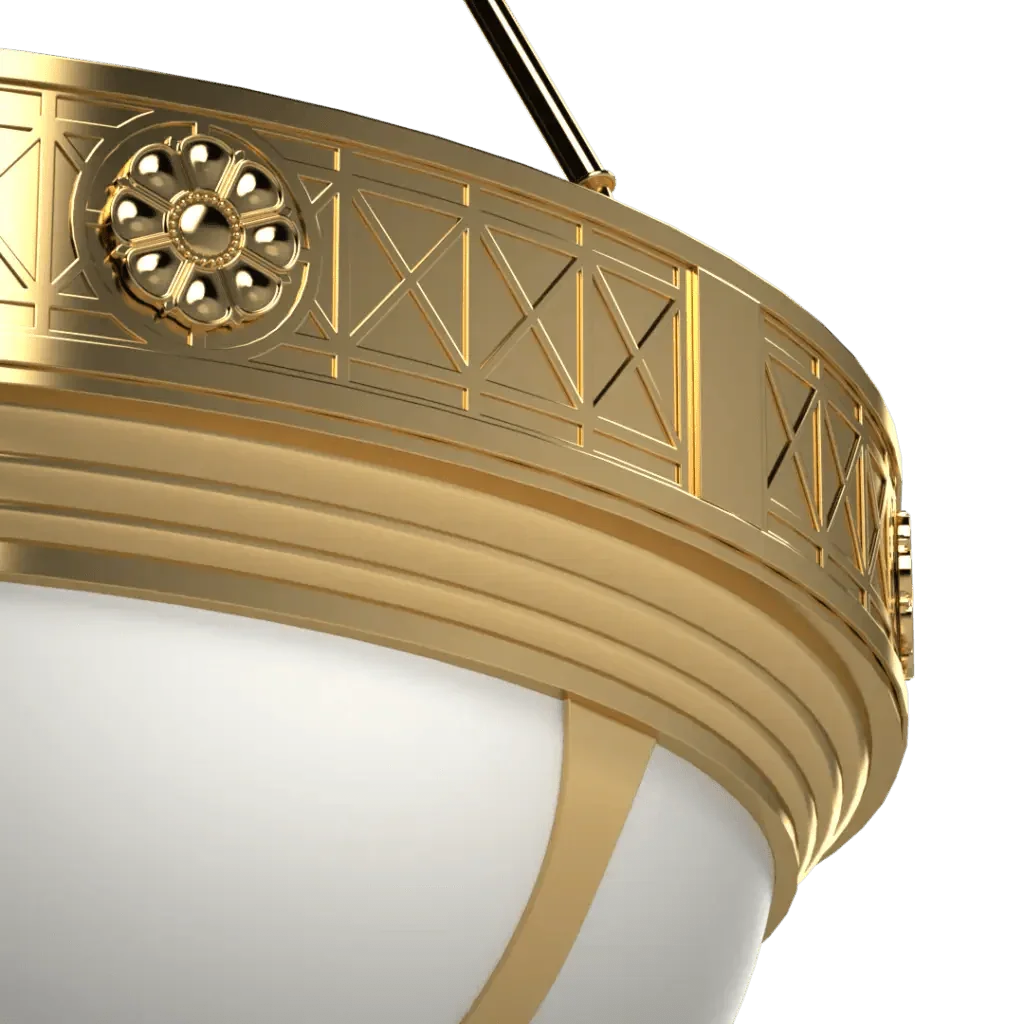 Buttonwood pendant decorative golden light fixture with white bowl-shaped diffuser for elegant indoor lighting
