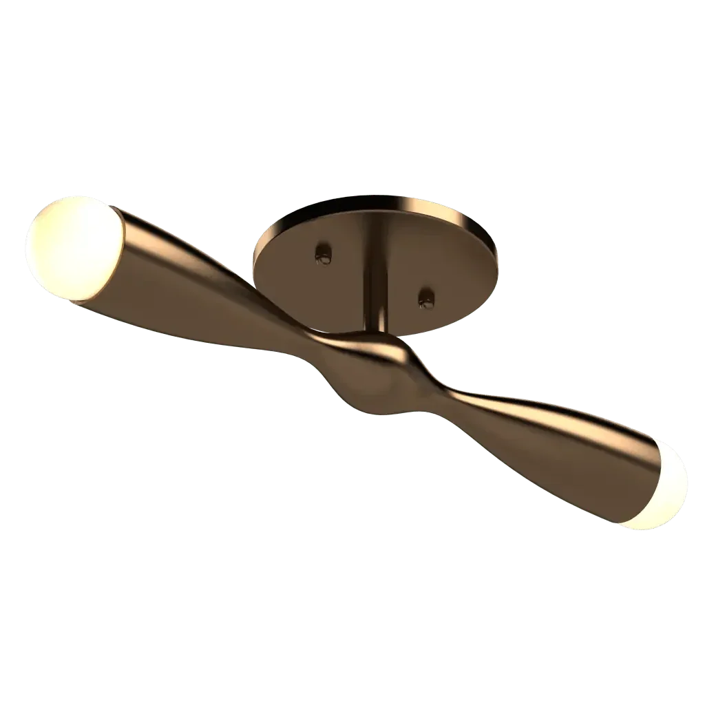 Bronze camber flush mount ceiling light with two illuminated ends for modern interior lighting