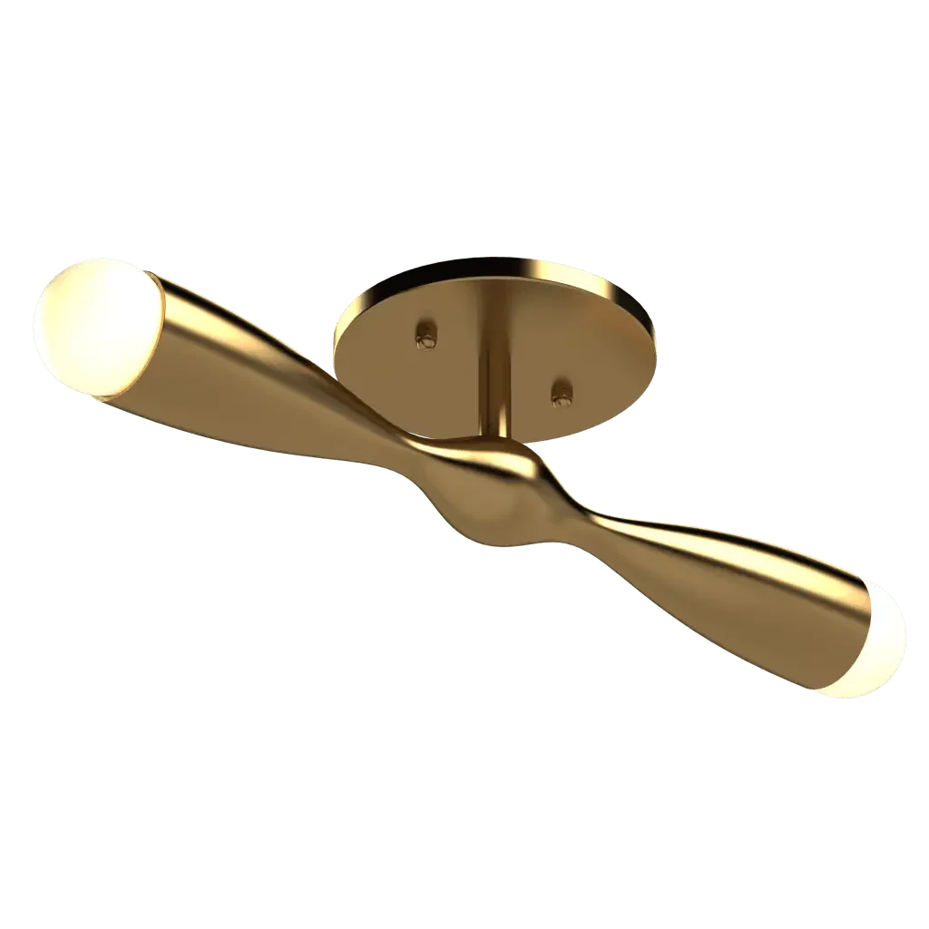 Camber flush mount contemporary ceiling light fixture in gold finish with two illuminated ends for modern lighting