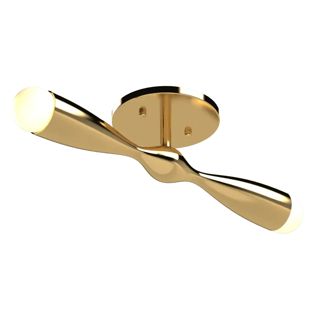 Camber flush mount modern golden ceiling light fixture with two illuminated ends for elegant indoor lighting